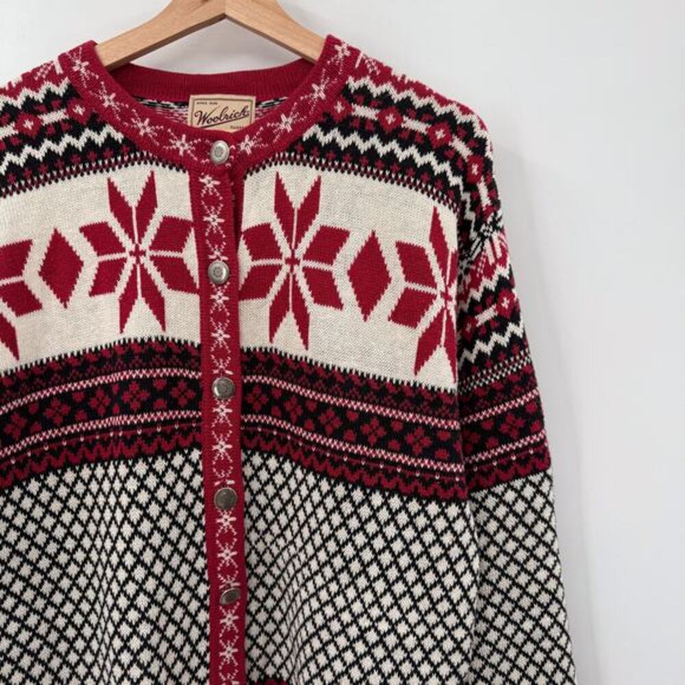 Woolrich‎ Red & Black Pattern Cardigan Sweater